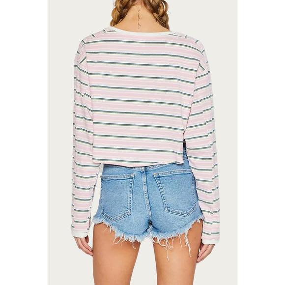 NEW PRETTY GARBAGE striped raglan sleeve t-shirt in pink - Picture 2 of 2